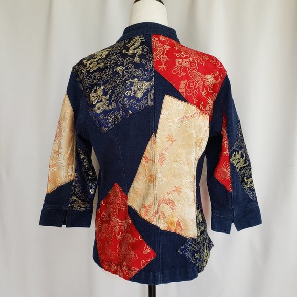 Nygard Sport Asian streetwear Stretch denim with satin patches Jacket Bohemian - Picture 9 of 10